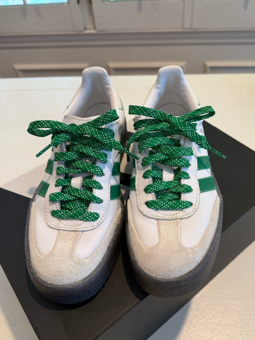 adidas Samba White Sneakers with Green Stripes and Laces 8 - Picture 5 of 9